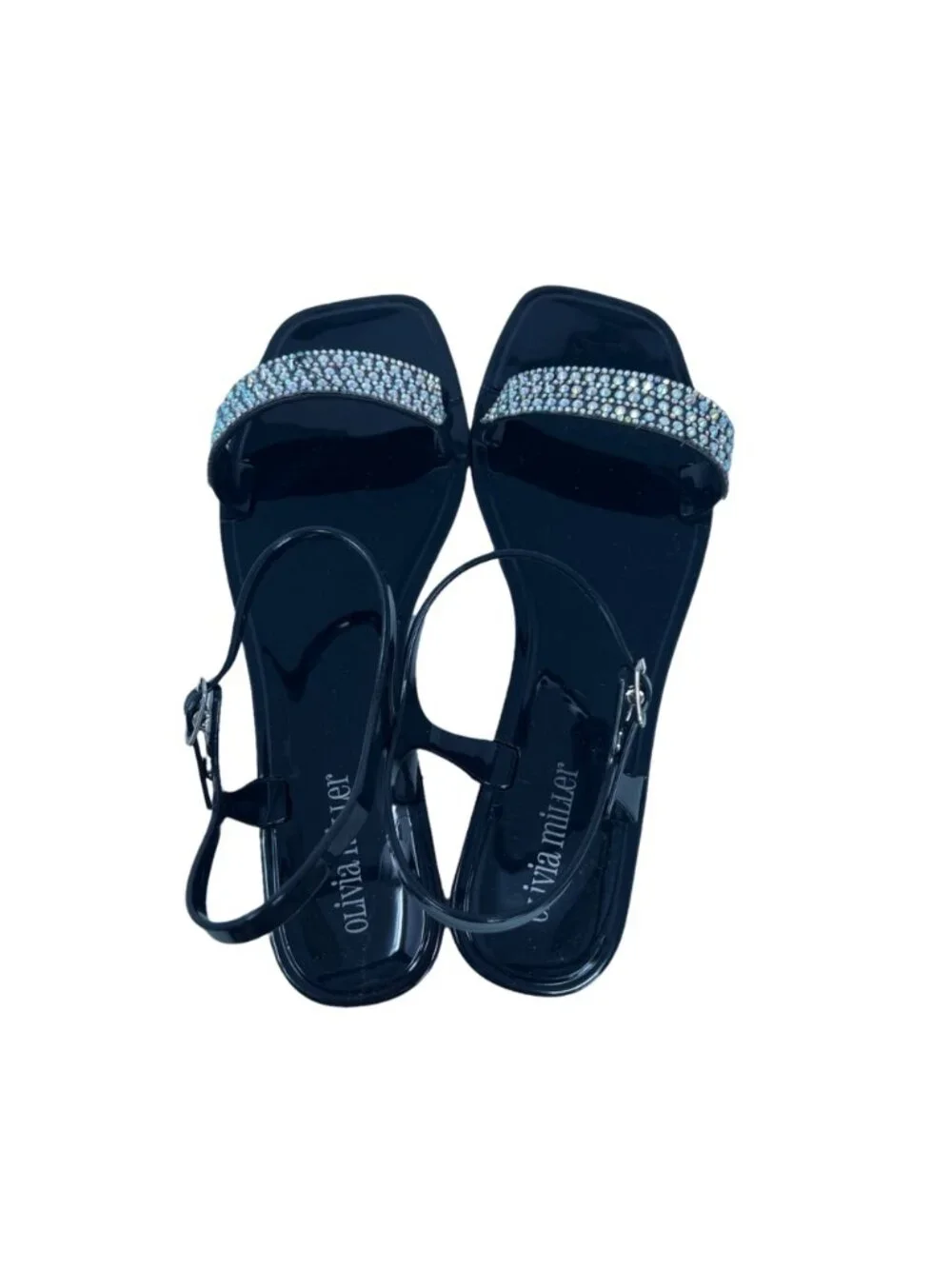 Olivia Miller Sandals Size 7 Palizzi Jelly Open Toe Rhinestone Black NWB